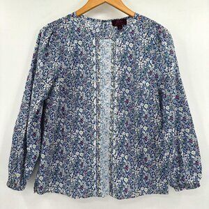 J. Crew Liberty London Blue Floral Scoop Neck Long Sleeve Popover Small Bouse